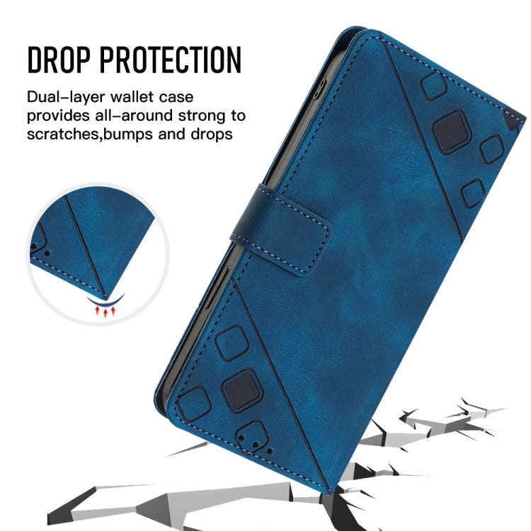 For Nokia C32 Skin-feel Embossed Leather Phone Case(Blue)
