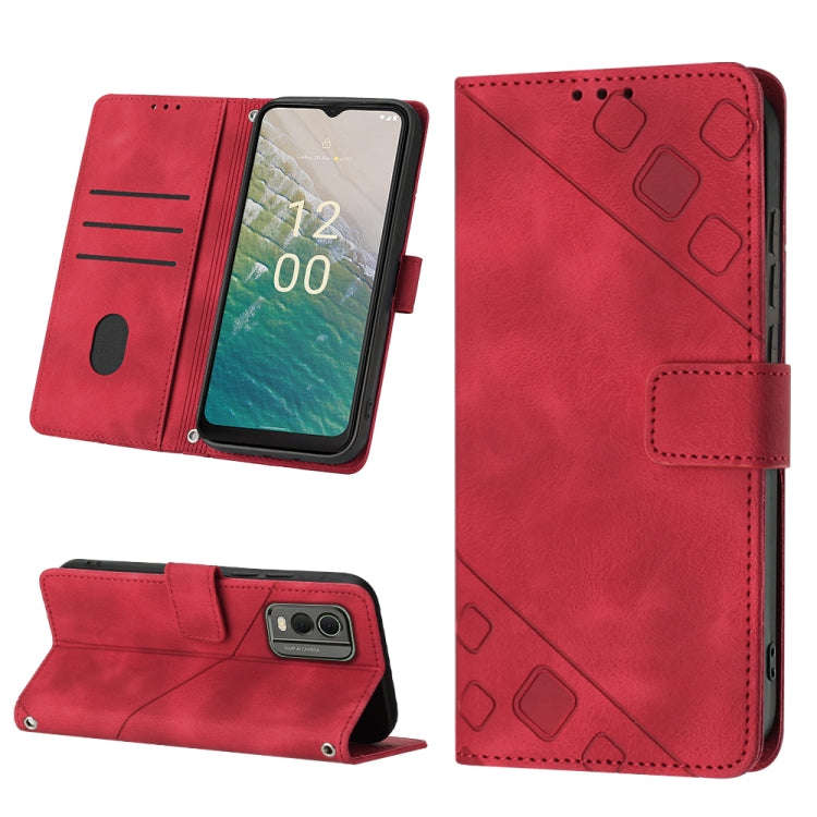 For Nokia C32 Skin-feel Embossed Leather Phone Case(Red)