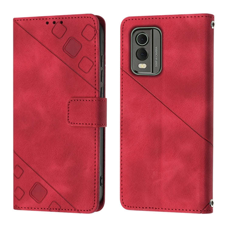 For Nokia C32 Skin-feel Embossed Leather Phone Case(Red)