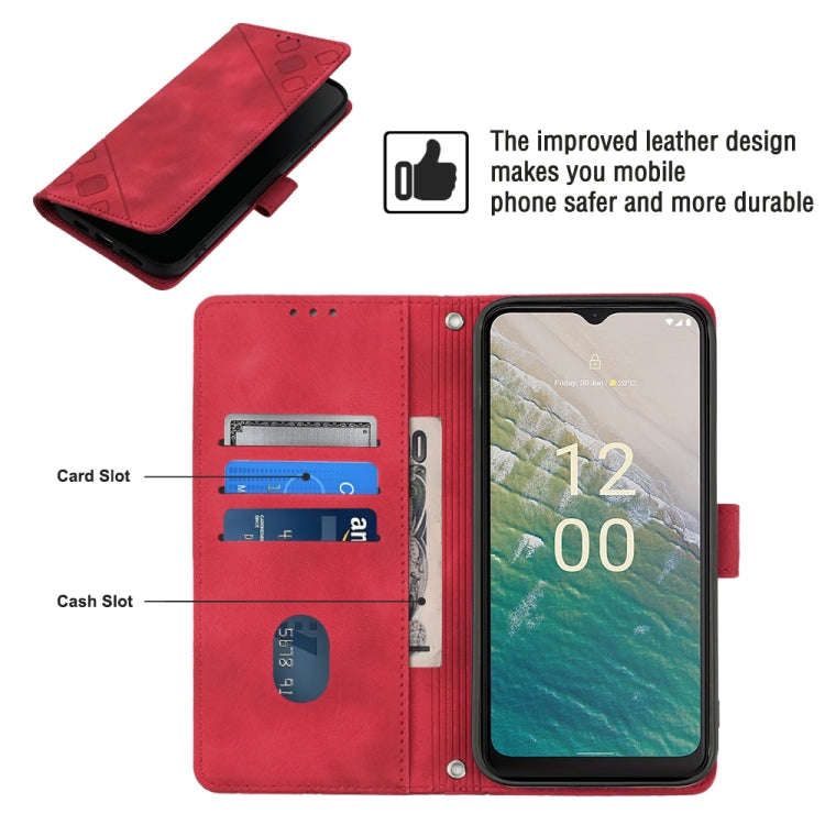 For Nokia C32 Skin-feel Embossed Leather Phone Case(Red)