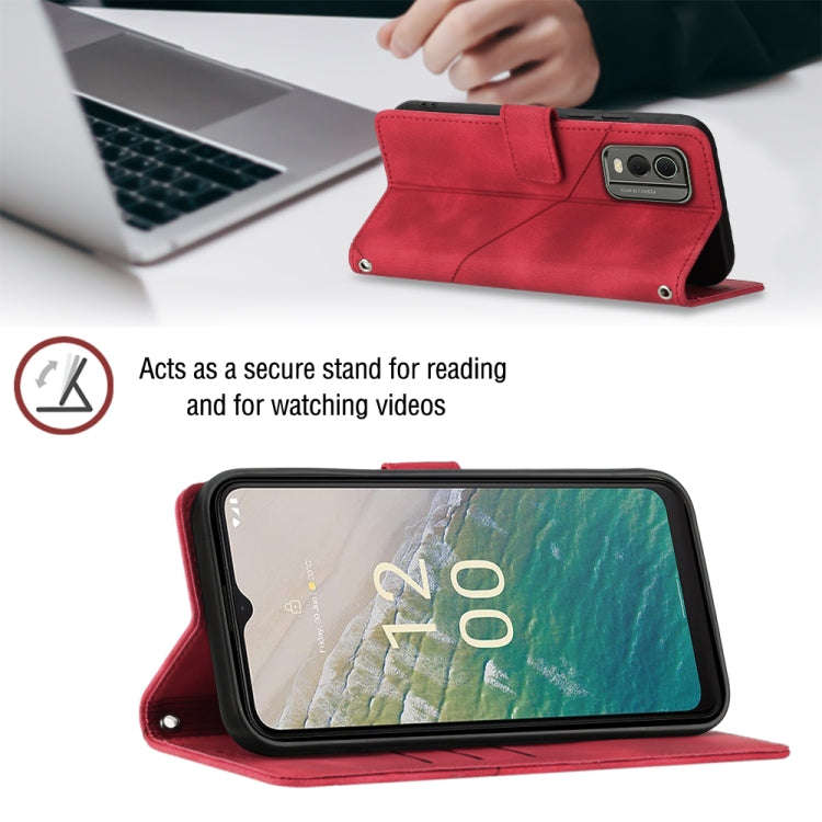 For Nokia C32 Skin-feel Embossed Leather Phone Case(Red)