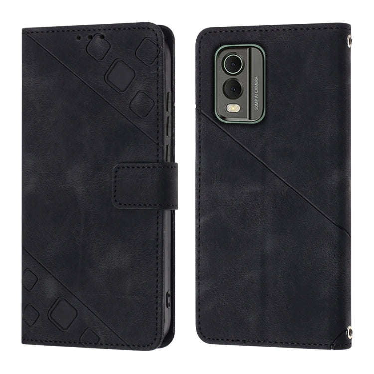 For Nokia C32 Skin-feel Embossed Leather Phone Case(Black)