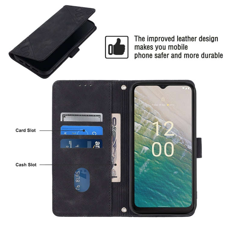 For Nokia C32 Skin-feel Embossed Leather Phone Case(Black)