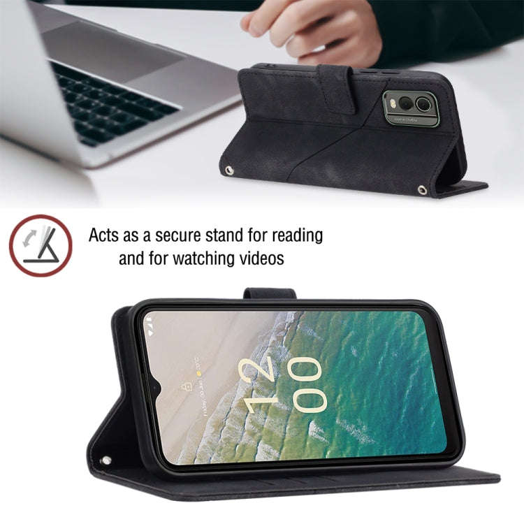 For Nokia C32 Skin-feel Embossed Leather Phone Case(Black)