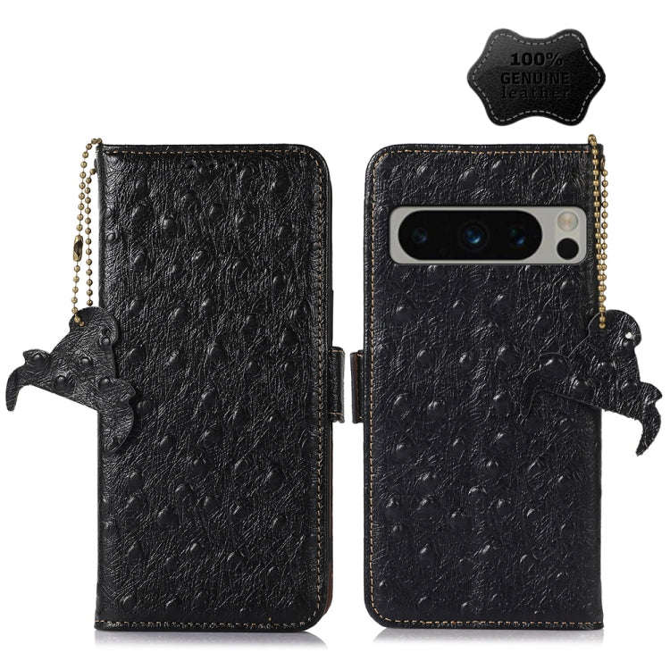For Google Pixel 8 Pro Ostrich Pattern Genuine Leather RFID Phone Case(Black)