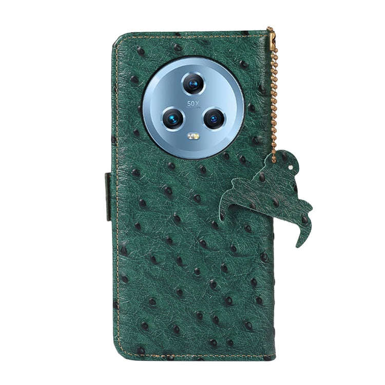 For Honor Magic5 Ostrich Pattern Genuine Leather RFID Phone Case(Green)