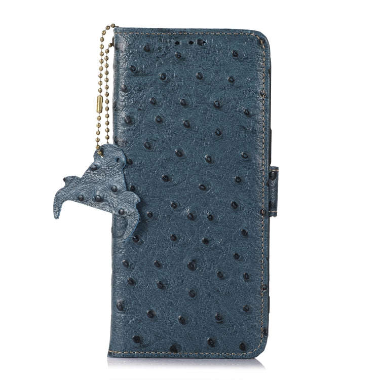 For Honor Magic5 Pro Ostrich Pattern Genuine Leather RFID Phone Case(Blue)