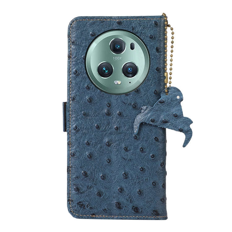 For Honor Magic5 Pro Ostrich Pattern Genuine Leather RFID Phone Case(Blue)