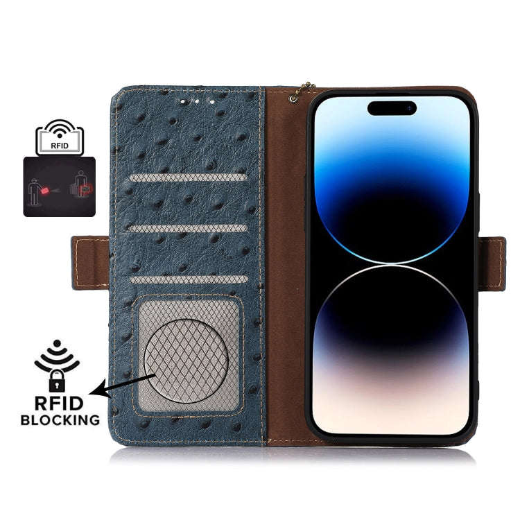 For Honor Magic5 Pro Ostrich Pattern Genuine Leather RFID Phone Case(Blue)