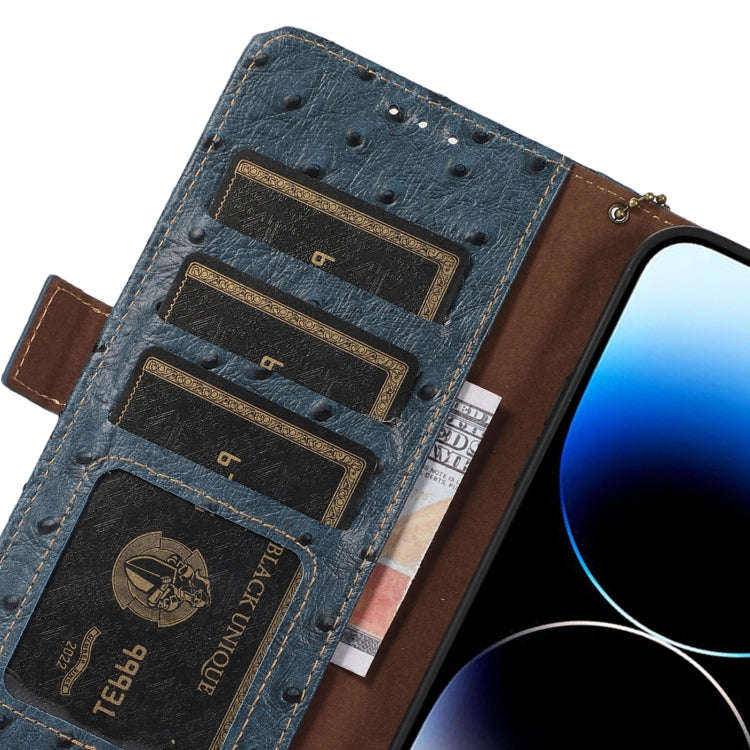 For Honor Magic5 Pro Ostrich Pattern Genuine Leather RFID Phone Case(Blue)