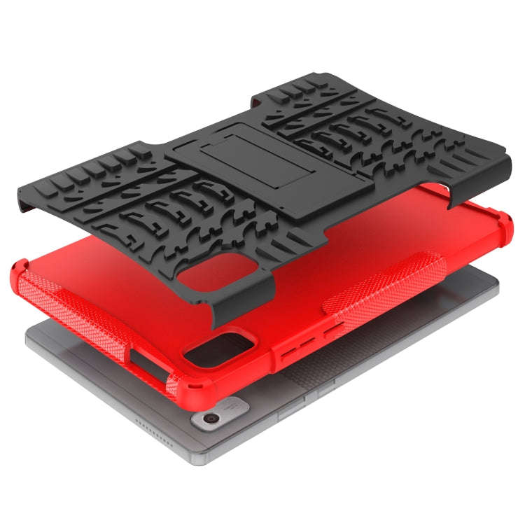 For Lenovo Tab M9 Tire Texture TPU + PC Tablet Case with Holder(Red)