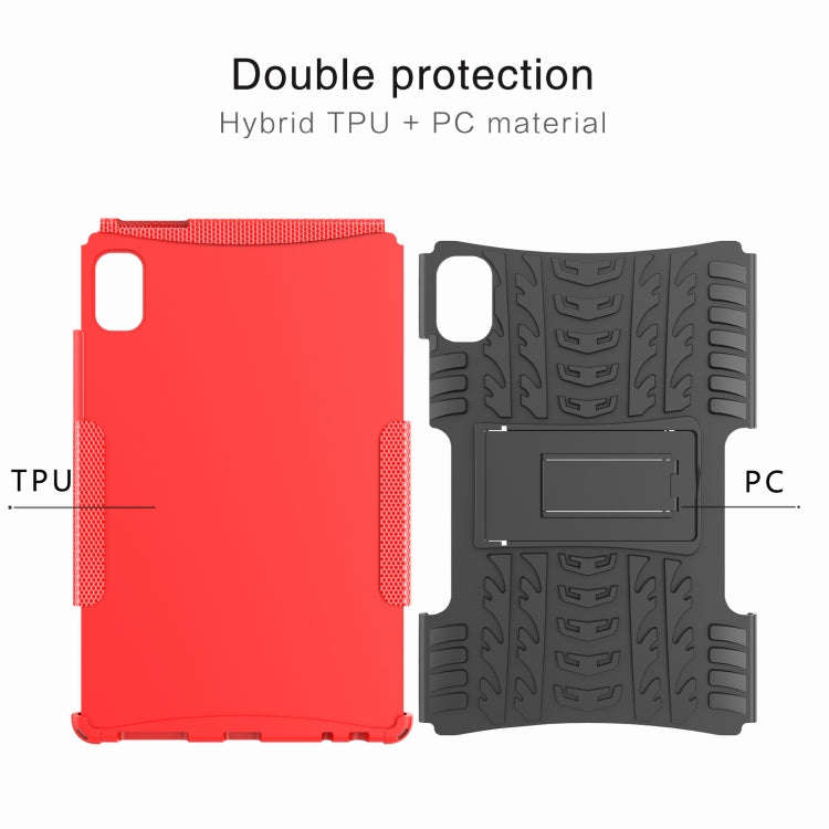 For Lenovo Tab M9 Tire Texture TPU + PC Tablet Case with Holder(Red)