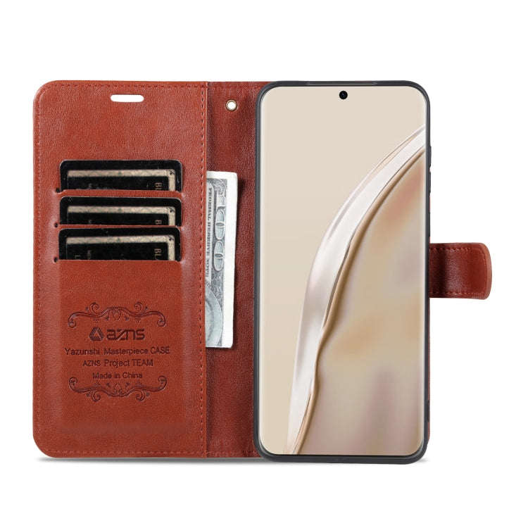 For Huawei P60 Art AZNS Sheepskin Texture Flip Leather Phone Case(Brown)