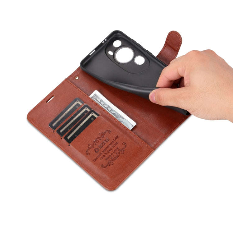 For Huawei P60 Art AZNS Sheepskin Texture Flip Leather Phone Case(Brown)