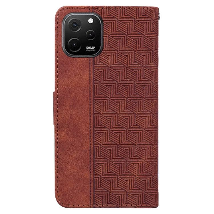 For Huawei nova Y61 / Enjoy 50z Geometric Embossed Leather Phone Case(Brown)