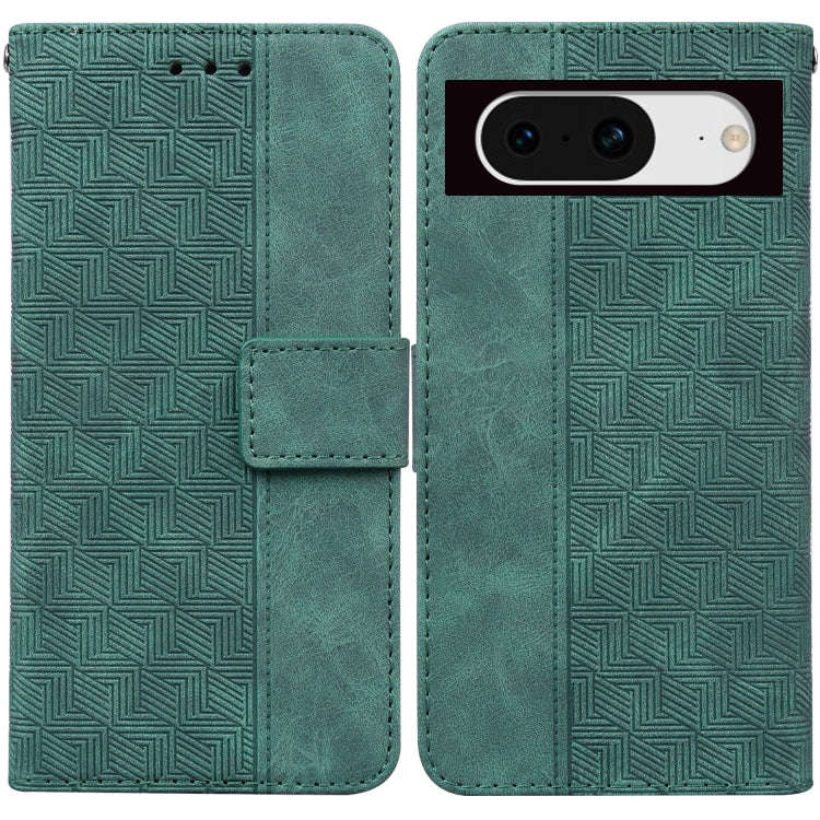 For Google Pixel 8 Geometric Embossed Leather Phone Case(Green)