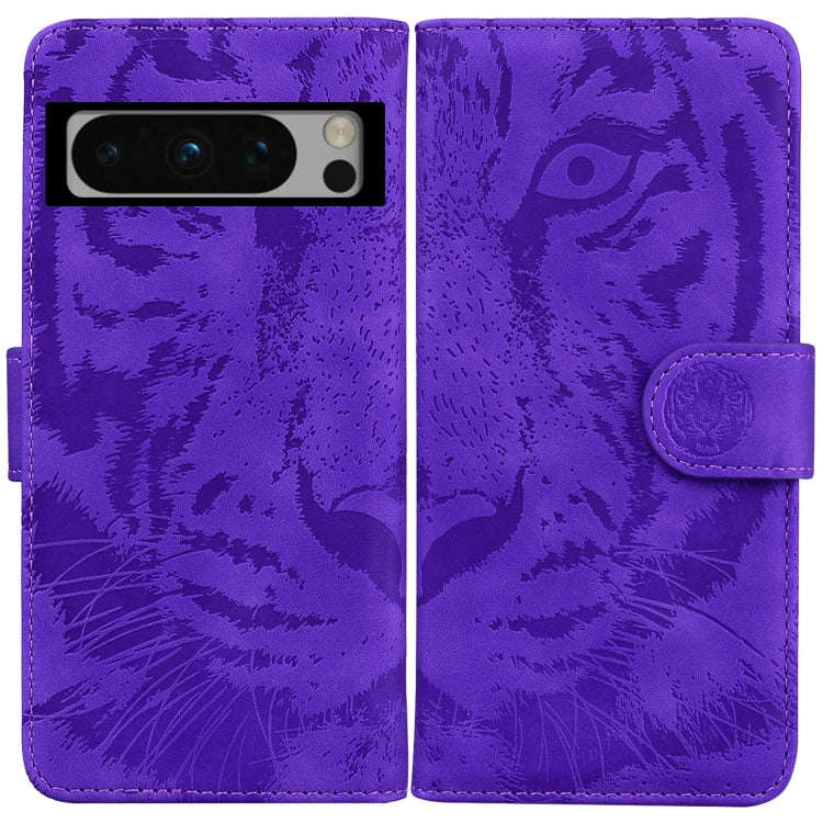 For Google Pixel 8 Pro Tiger Embossing Pattern Flip Leather Phone Case(Purple)