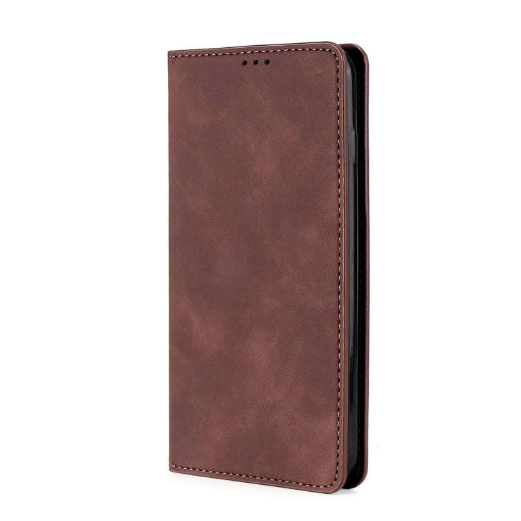 For Tecno Pop 6 Pro Skin Feel Magnetic Horizontal Flip Leather Phone Case(Dark Brown)