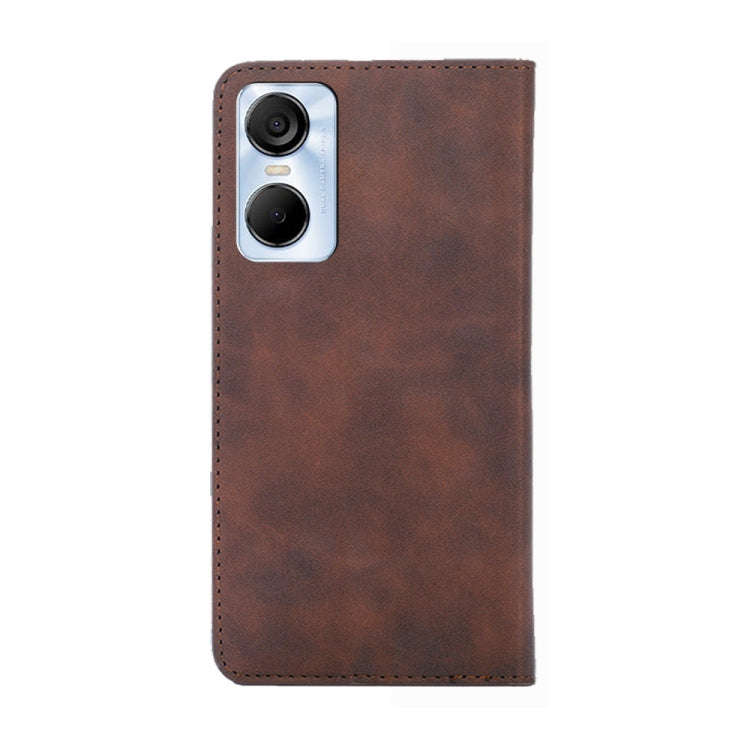 For Tecno Pop 6 Pro Skin Feel Magnetic Horizontal Flip Leather Phone Case(Dark Brown)