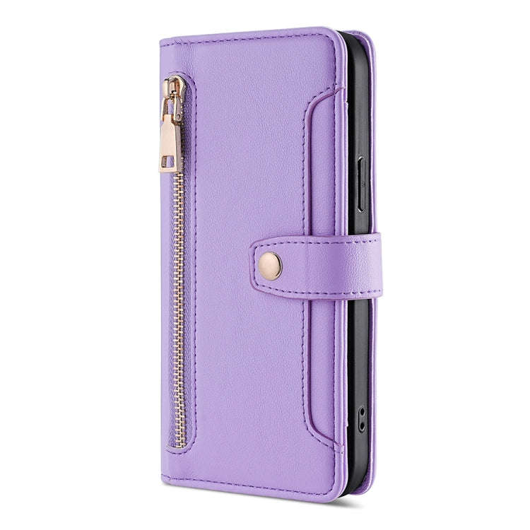 For Tecno Camon 19 / 19 Pro Sheep Texture Cross-body Zipper Wallet Leather Phone Case(Purple)