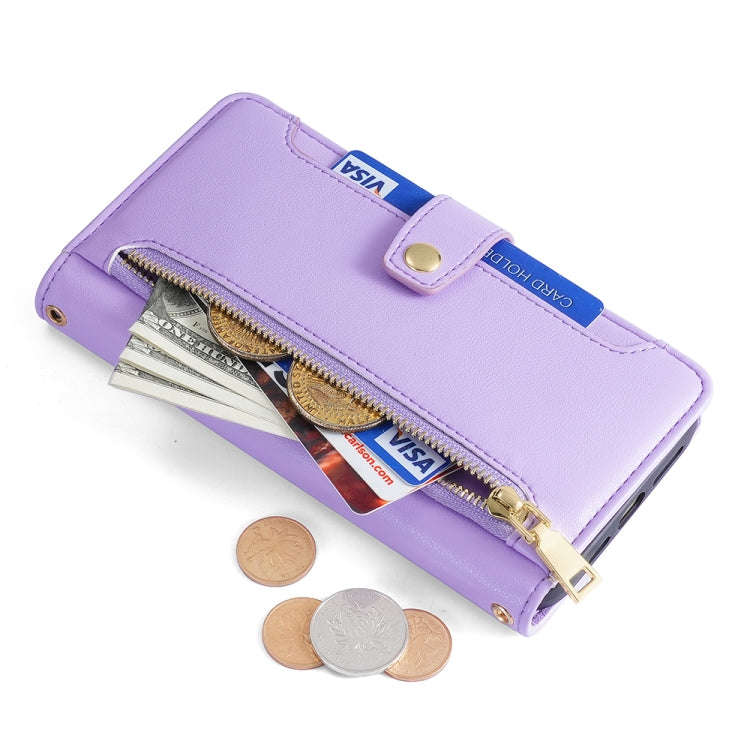 For Tecno Camon 19 / 19 Pro Sheep Texture Cross-body Zipper Wallet Leather Phone Case(Purple)