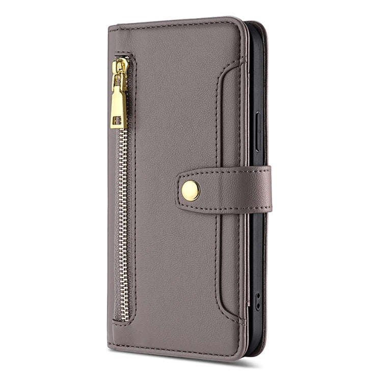 For Tecno Pova 4 Pro Sheep Texture Cross-body Zipper Wallet Leather Phone Case(Grey)