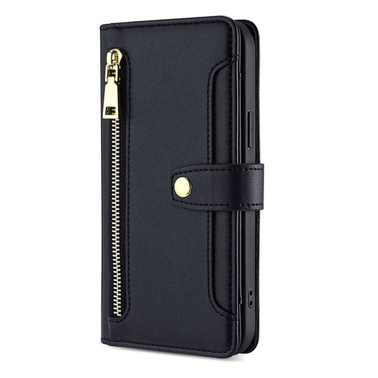 For TCL 403 Sheep Texture Cross-body Zipper Wallet Leather Phone Case(Black)