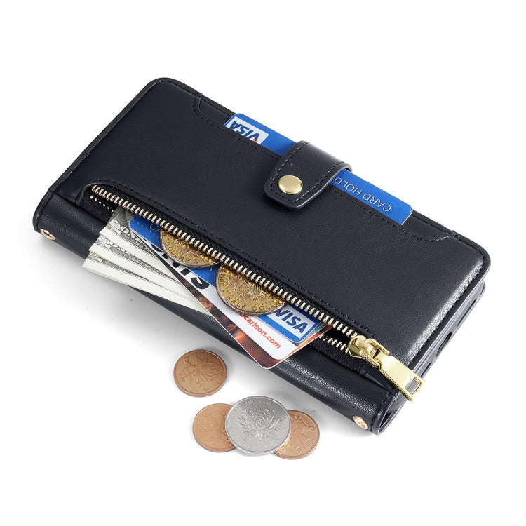 For TCL 403 Sheep Texture Cross-body Zipper Wallet Leather Phone Case(Black)