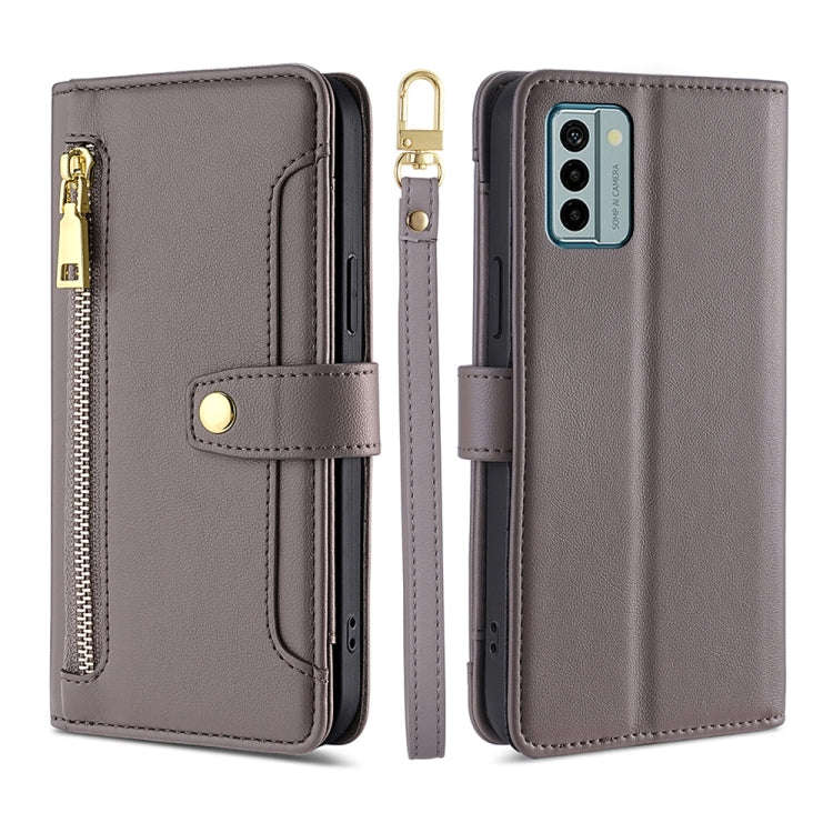 For Nokia G22 Sheep Texture Cross-body Zipper Wallet Leather Phone Case(Grey)