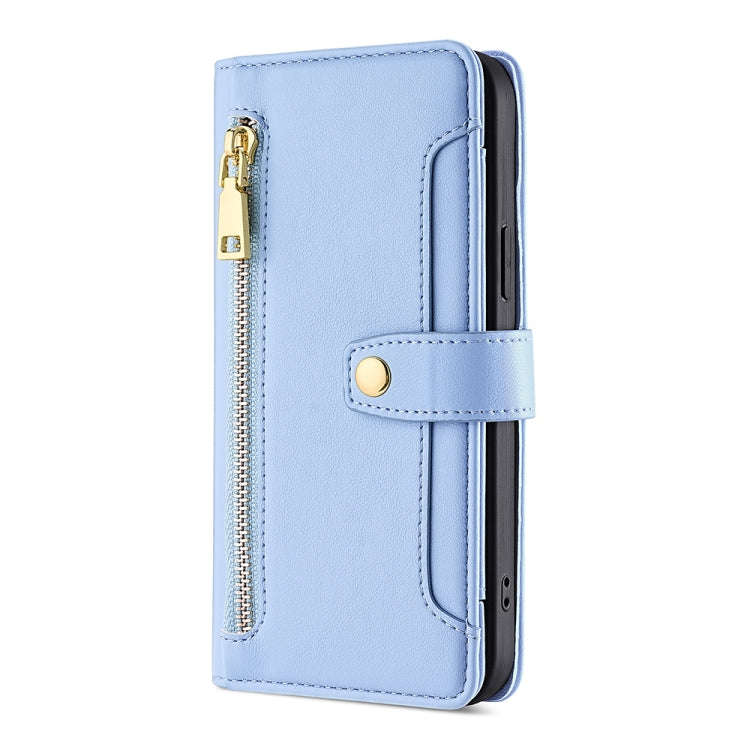 For Honor Magic5 Pro Sheep Texture Cross-body Zipper Wallet Leather Phone Case(Blue)