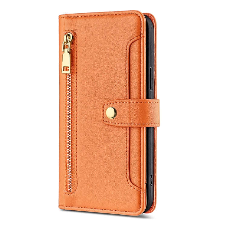 For Honor X40 Sheep Texture Cross-body Zipper Wallet Leather Phone Case(Orange)