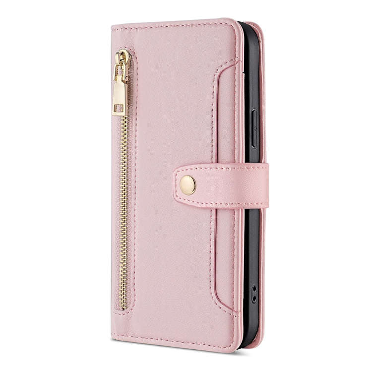For OnePlus Ace 2V 5G Sheep Texture Cross-body Zipper Wallet Leather Phone Case(Pink)