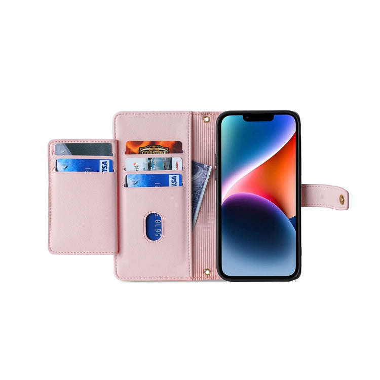 For OnePlus Ace 2V 5G Sheep Texture Cross-body Zipper Wallet Leather Phone Case(Pink)