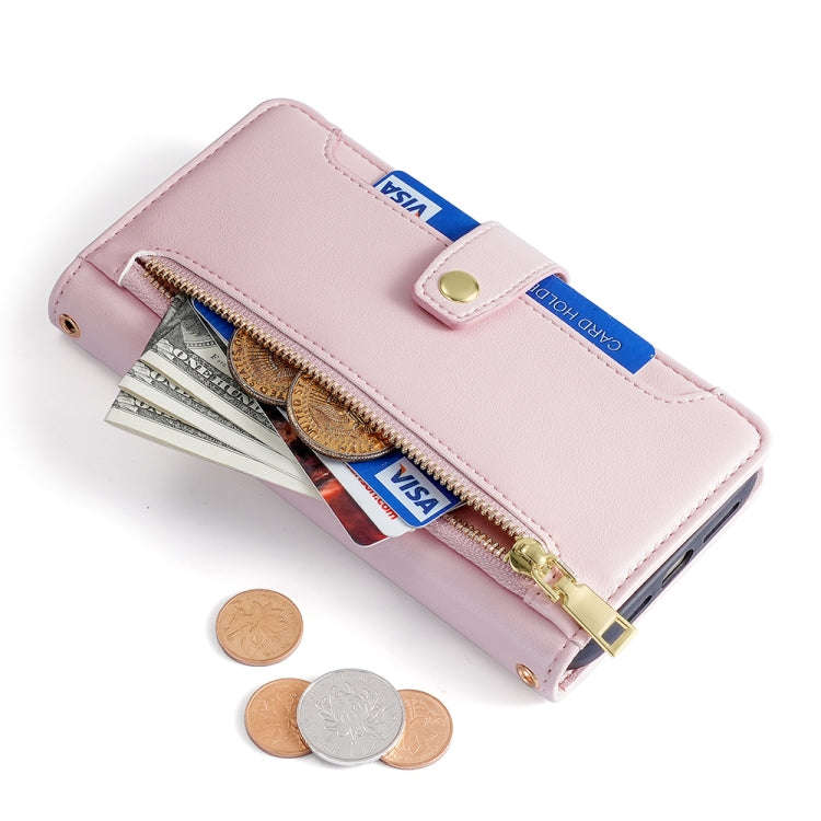 For OnePlus Ace 2V 5G Sheep Texture Cross-body Zipper Wallet Leather Phone Case(Pink)