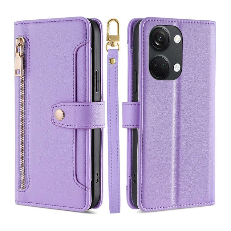 For OnePlus Ace 2V 5G Sheep Texture Cross-body Zipper Wallet Leather Phone Case(Purple)