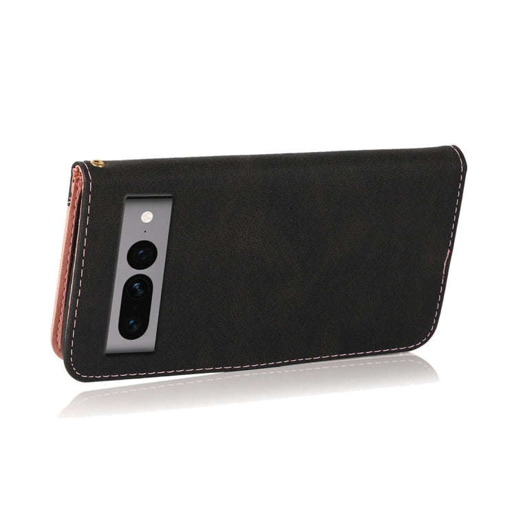 For Google Pixel 7 Pro 5G Dual-color Stitching Leather Phone Case(Black Rose Gold)