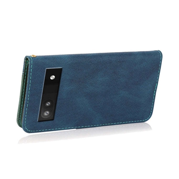 For Google Pixel 7a Dual-color Stitching Leather Phone Case(Blue Green)