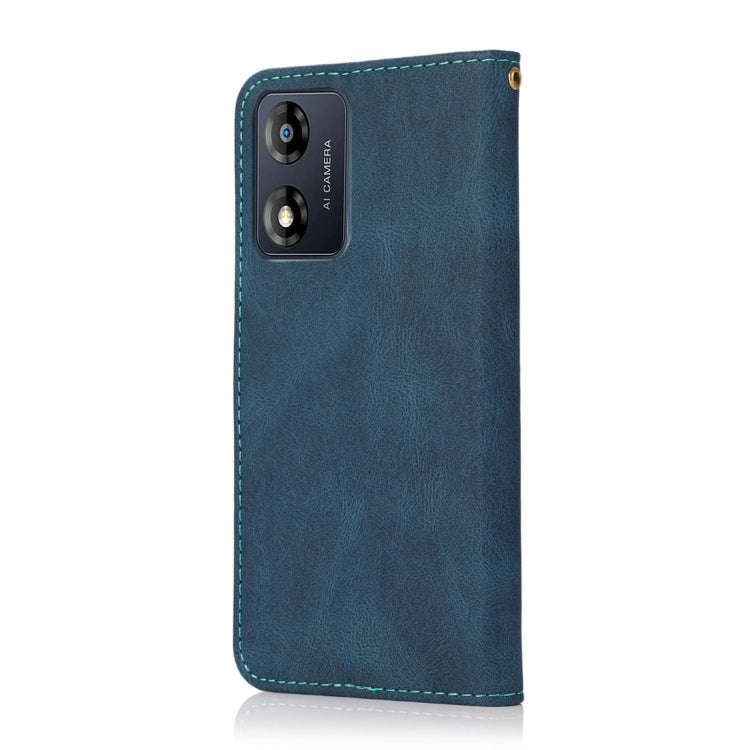 For Motorola Moto E13 Dual-color Stitching Leather Phone Case(Blue Green)