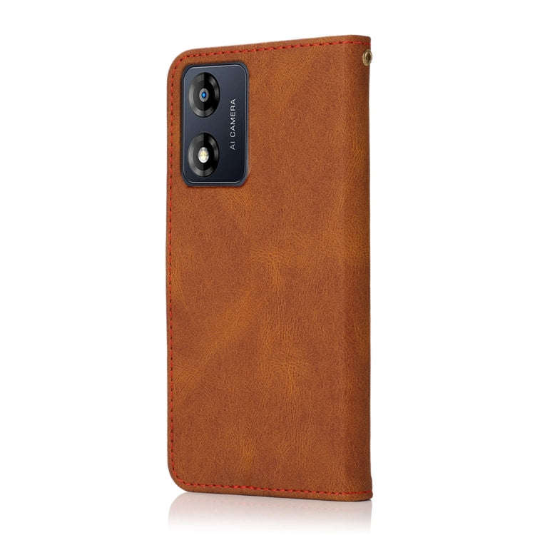 For Motorola Moto E13 Dual-color Stitching Leather Phone Case(Brown Red)