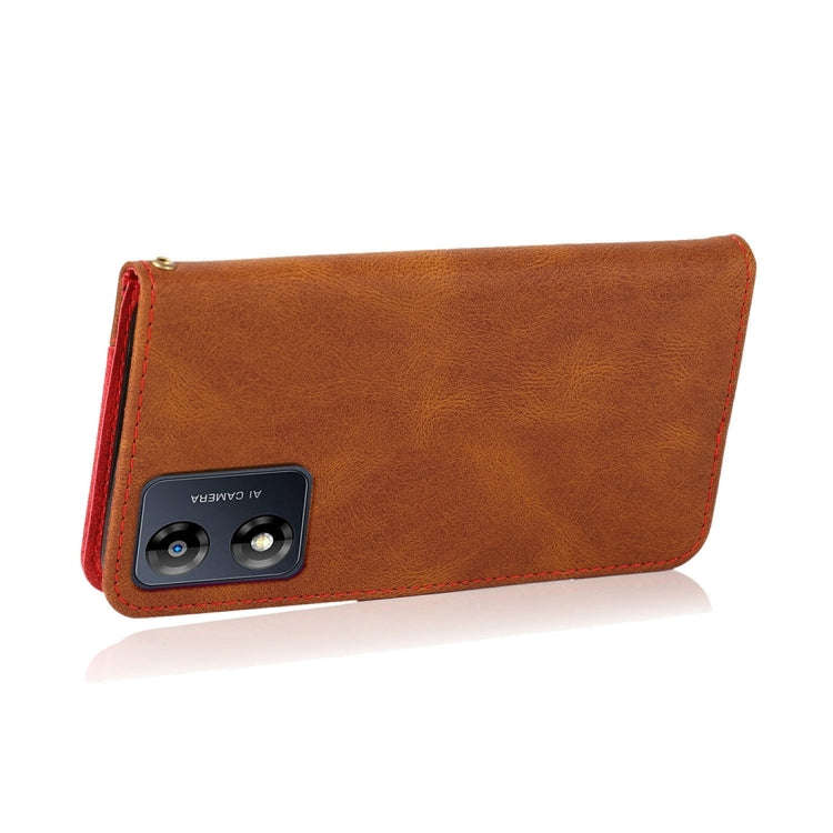 For Motorola Moto E13 Dual-color Stitching Leather Phone Case(Brown Red)