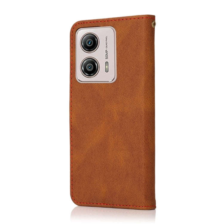 For Motorola Moto G73 Dual-color Stitching Leather Phone Case(Brown Red)
