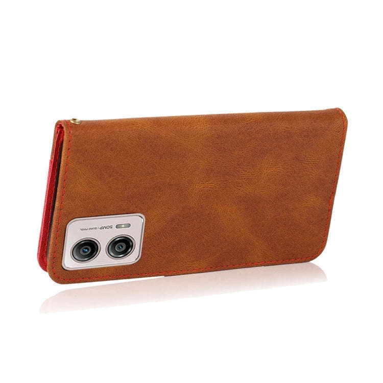 For Motorola Moto G73 Dual-color Stitching Leather Phone Case(Brown Red)