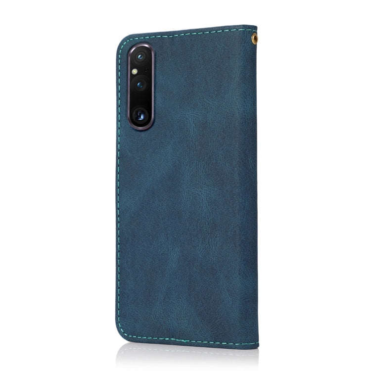 For Sony Xperia 1 V Dual-color Stitching Leather Phone Case(Blue Green)