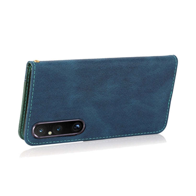 For Sony Xperia 1 V Dual-color Stitching Leather Phone Case(Blue Green)