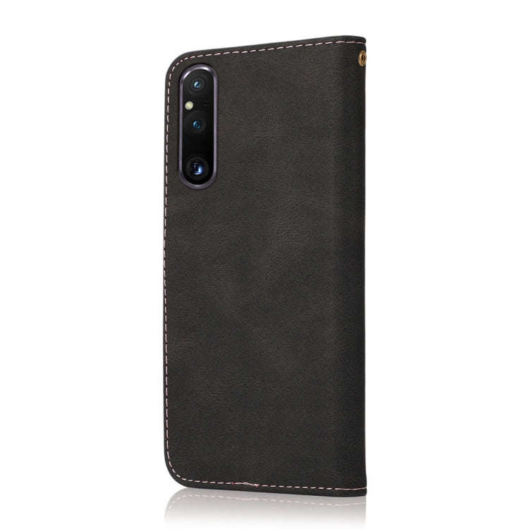 For Sony Xperia 1 V Dual-color Stitching Leather Phone Case(Black Rose Gold)