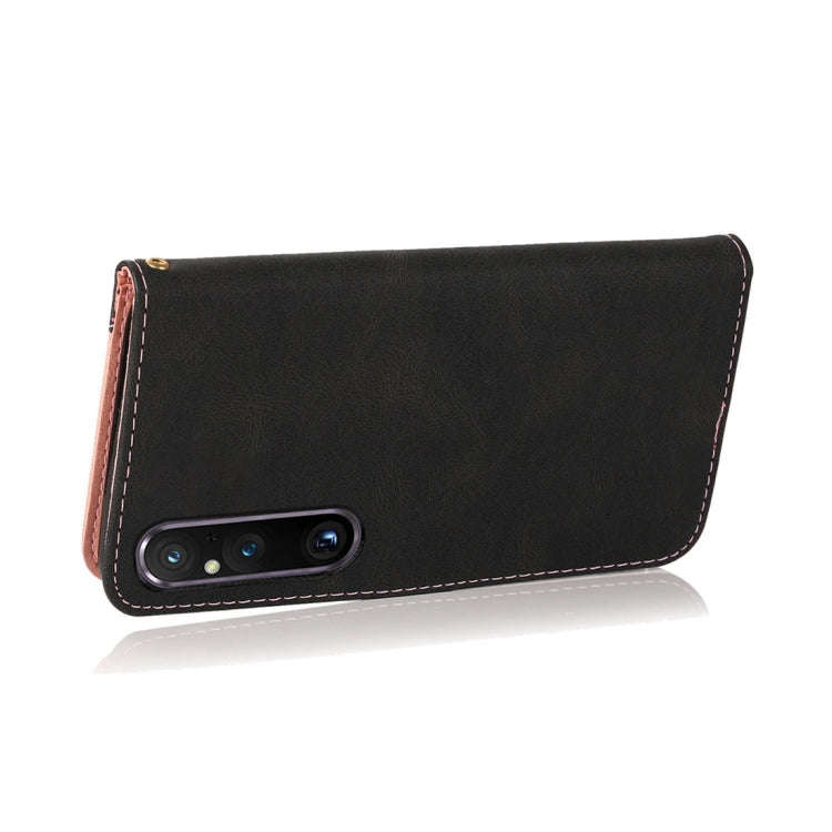 For Sony Xperia 1 V Dual-color Stitching Leather Phone Case(Black Rose Gold)