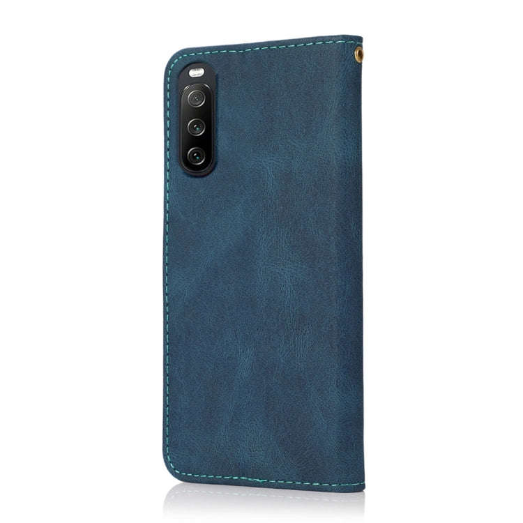 For Sony Xperia 10 V 2023 Dual-color Stitching Leather Phone Case(Blue Green)
