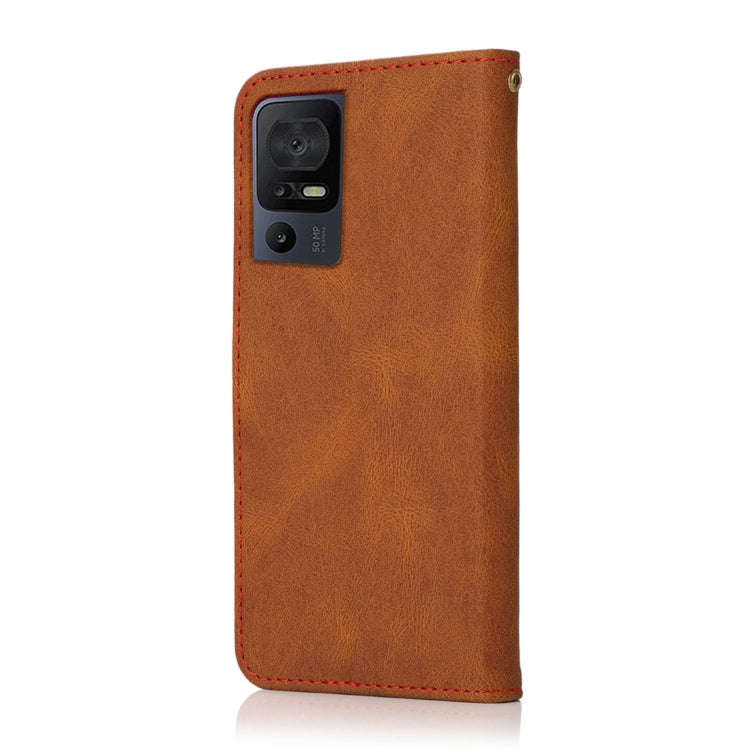 For TCL 40 SE Dual-color Stitching Leather Phone Case(Brown Red)
