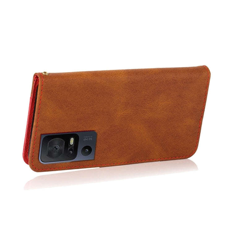 For TCL 40 SE Dual-color Stitching Leather Phone Case(Brown Red)