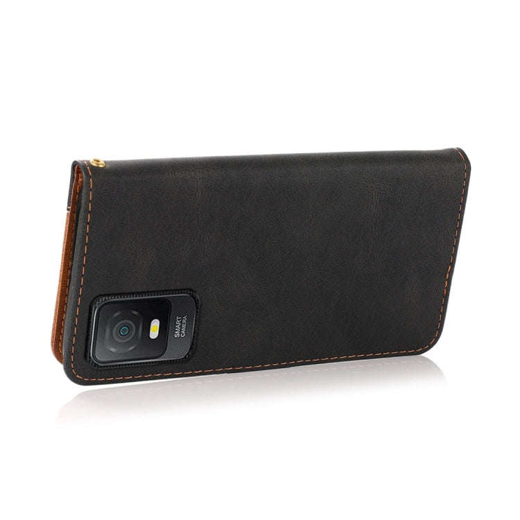 For TCL 403 Dual-color Stitching Leather Phone Case(Black Brown)